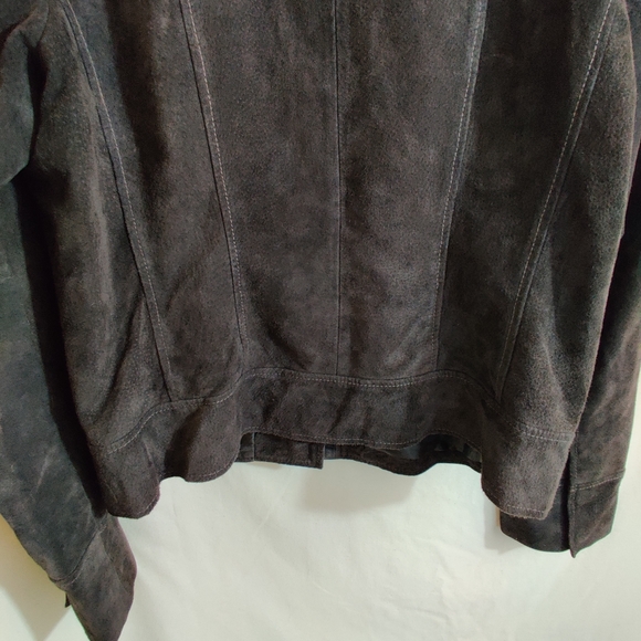 CALSON Brown Suede 100% Leather, Faux Fur Collar Long Sleeve Button Up Jacket L - Picture 8 of 10